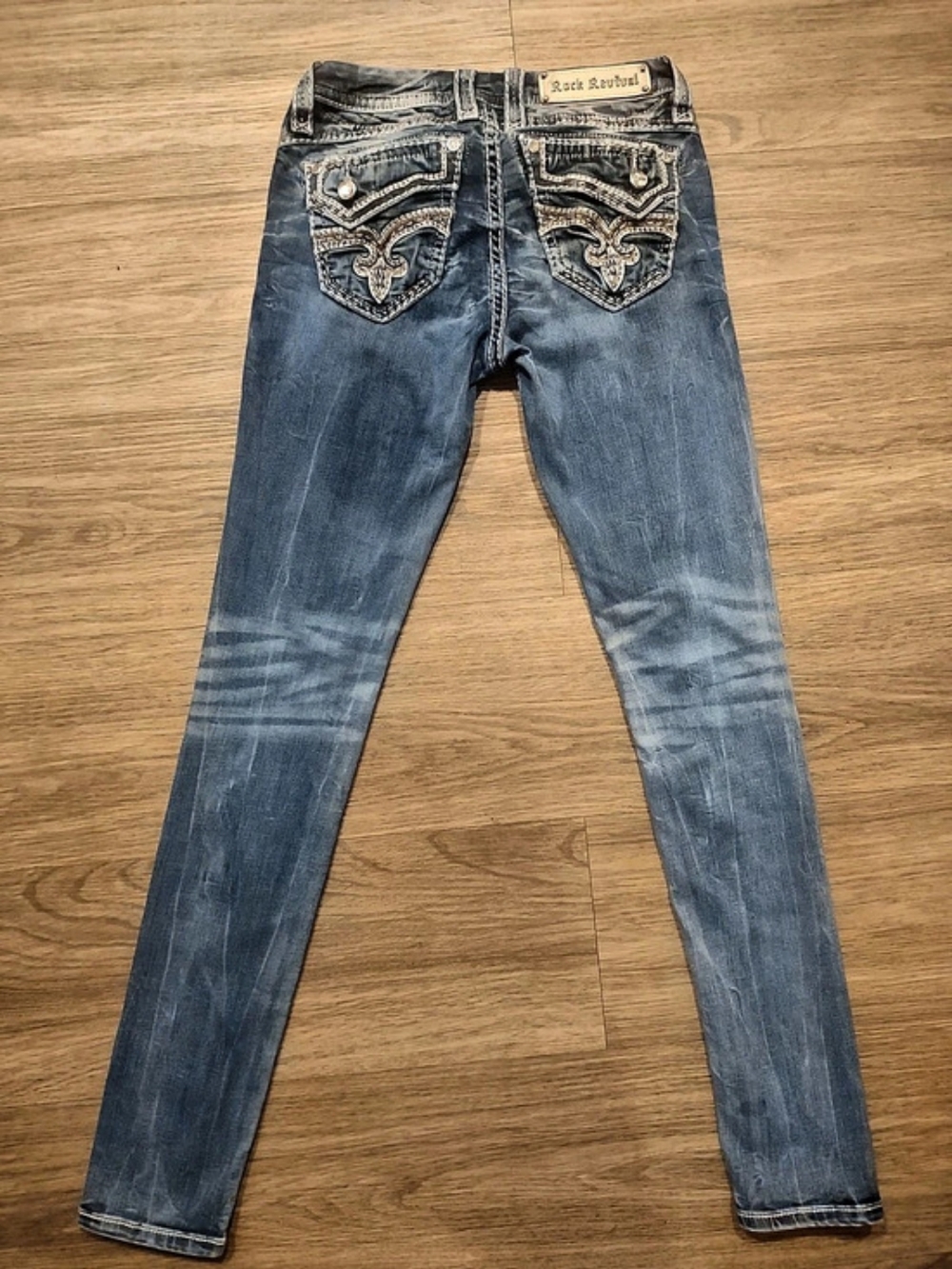 Rock Revival Embellished Skinny Jeans in Blue